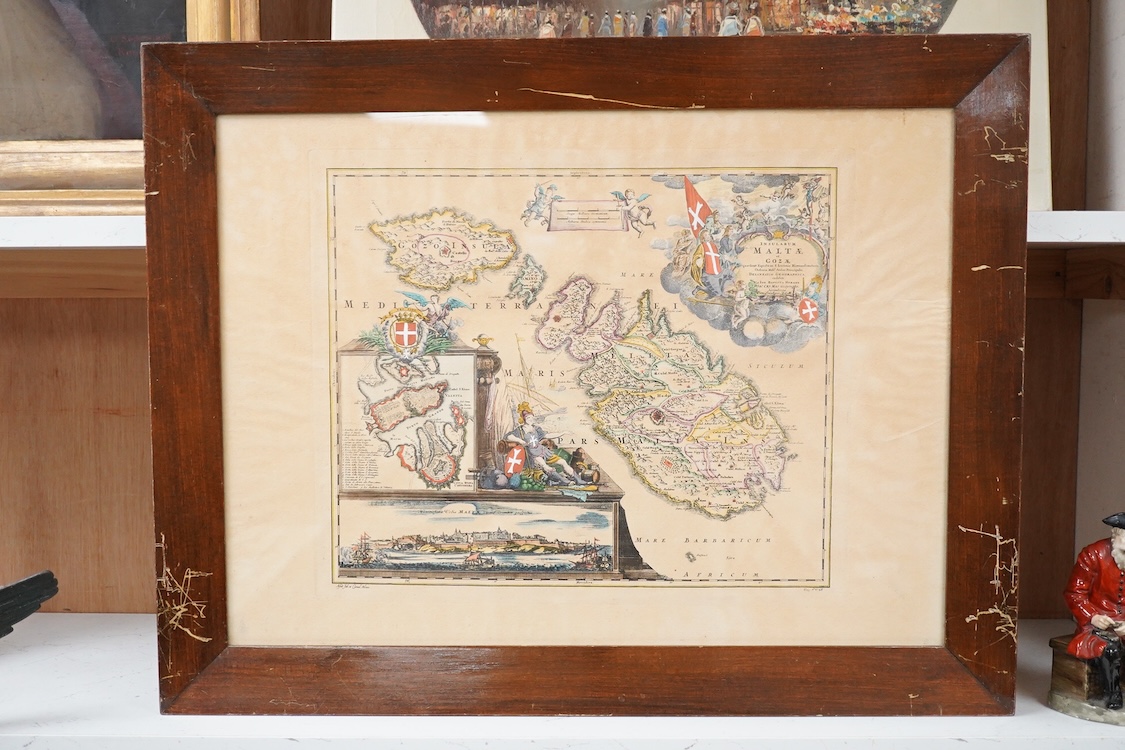 A collection of four maps of Malta, to include one after Johann Baptist Homann and Cornel Blaeu, largest 32 x 39cm